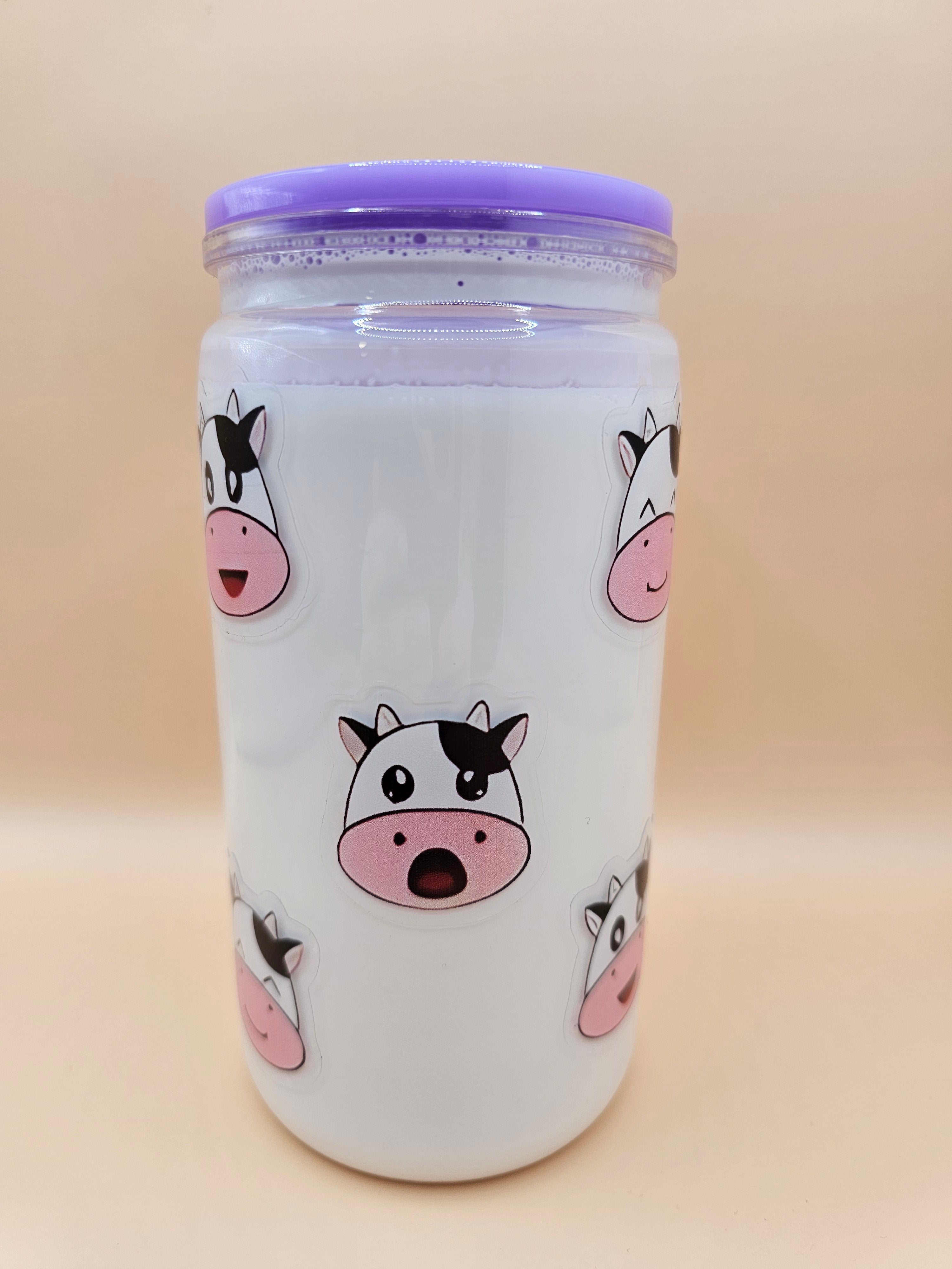 16 ounce purple plastic milk cow snow globe cup